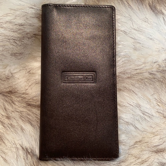 ✔️Christian Dior Vintage Brown Leather Bi-fold Checkbook ID Credit Card  Case - Picture 1 of 13